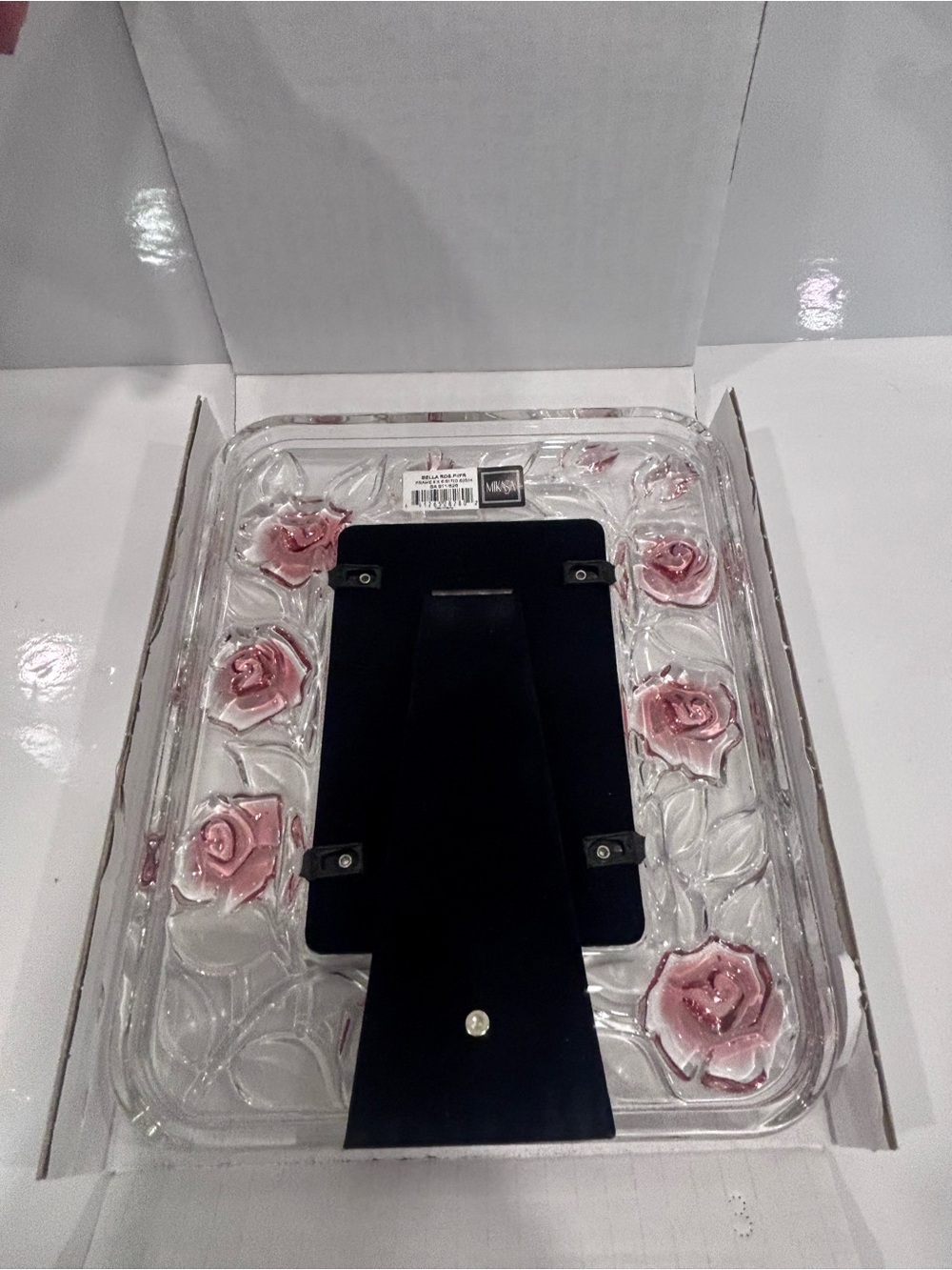 Vintage mikasa Bella Rosa pink frost 4x6 art glass picture frame sa911/826 w box - Picture 4 of 8